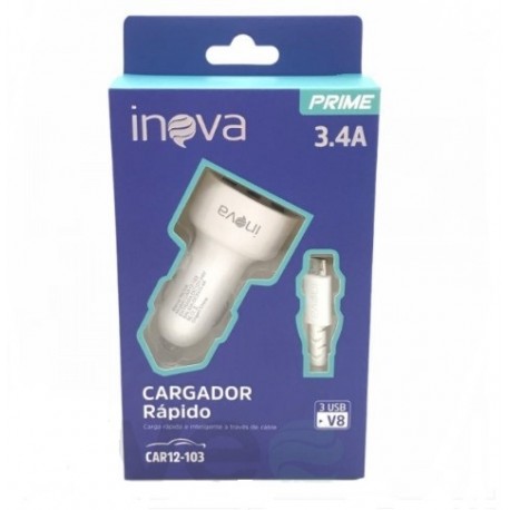 Cargador Auto 3.4A + 3 Usb, Cable MicroUsb CAR12-103 (Ki)