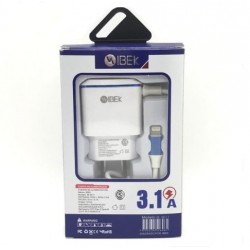 Cargador 3.1A IPHONE + 2 Puertos USB Ibek (Ki)