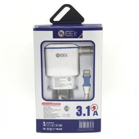Cargador 3.1A IPHONE + 2 Puertos USB Ibek (Ki)