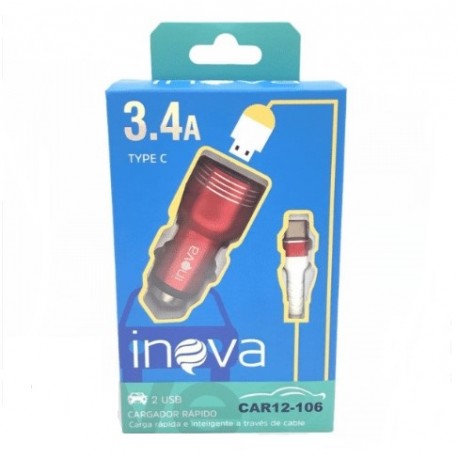 Cargador Auto TIPO C 3.4A, 2 P Usb Inova (Ki)