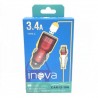 Cargador Auto TIPO C 3.4A, 2 P Usb Inova (Ki)